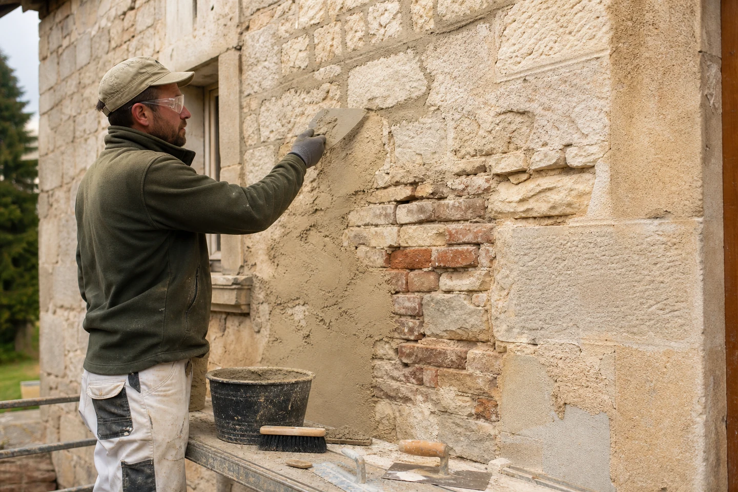 Préparer la façade avant le système isolant Préparation et réparation d’un support minéral avant la pose de l’ITE