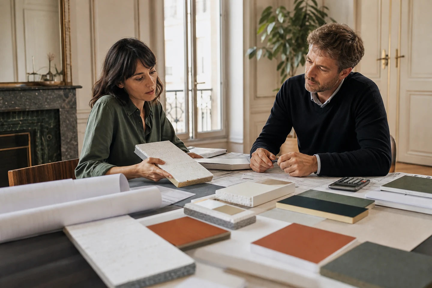 Étude du prix d’une ITE avant devis Propriétaire étudiant le chiffrage d’une isolation extérieure avec un professionnel